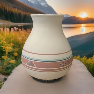 SIERRA DESIGNS American Indian Pottery Large Southwestern Vase Pink and Blue's